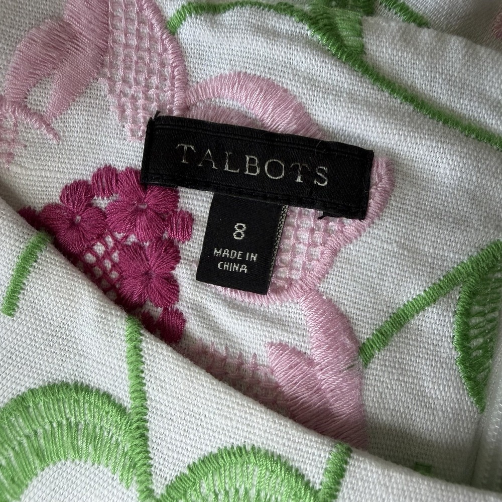 TALBOTS Embroidered Floral Shift Dress Sz 8 Garden Party Cottagecore Coquette ** - Picture 5 of 10